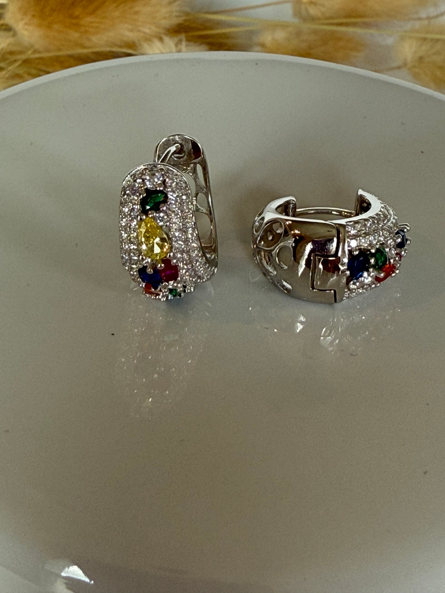 Argollas pequeñas con Zircones multicolores, plata925