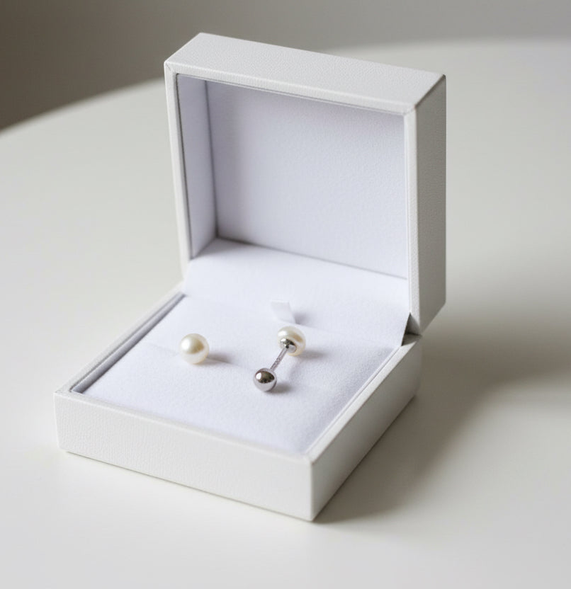 Aritos de perlitas con rosca de seguridad, plata925