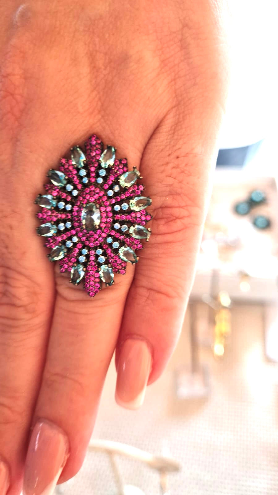 Exquisita joyería, para elevar tu estilo! , sisters jewelry, Just $2400.00! ShopAnillo aquamarina con fucsia now at Sister'sJewelrySister'sJewelry{TAGS