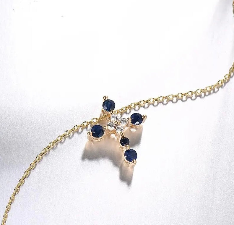 Exquisita joyería, para elevar tu estilo! , sisters jewelry, Just $5900.00! ShopCadena con dije de Cruz en oro de 14k y zafiros now at Sister'sJewelrySister'sJewelry{TAGS