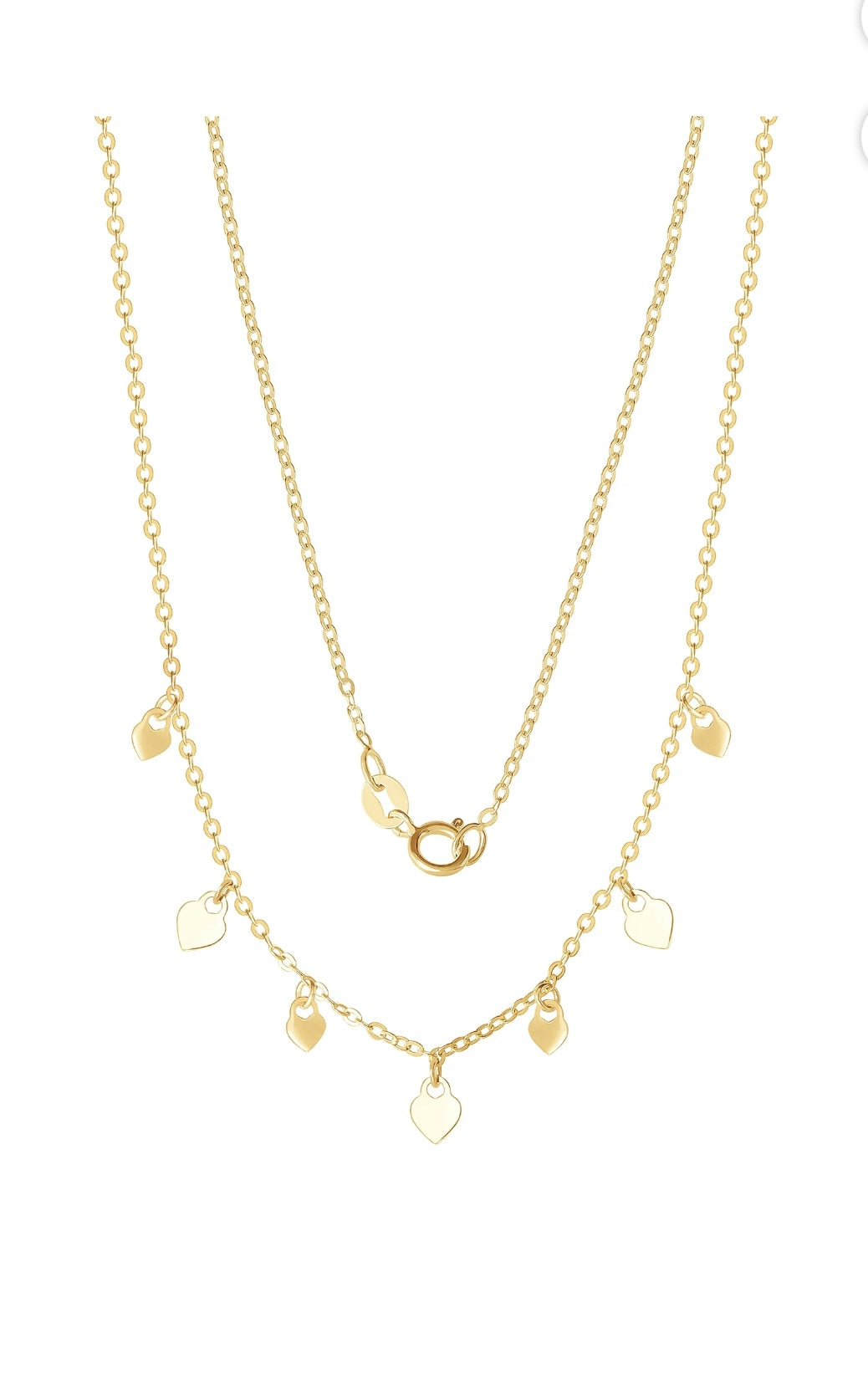 Cadena de oro de 10k, con dijes de corazones