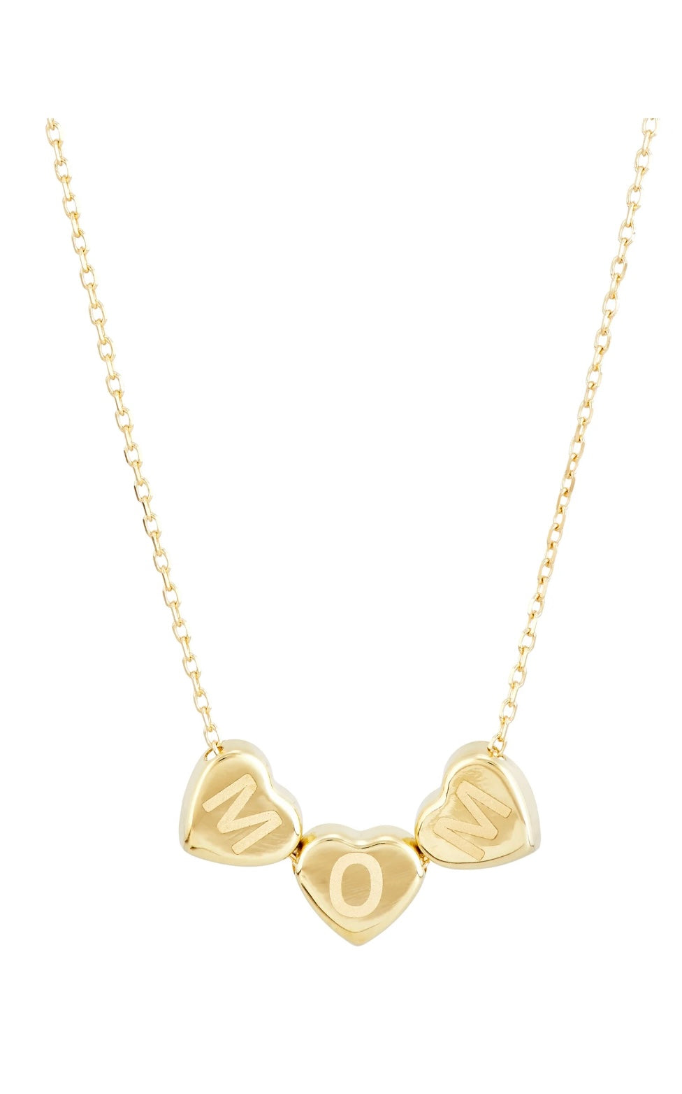 Cadena de oro 10k con dijes de Corazones Mom y Love