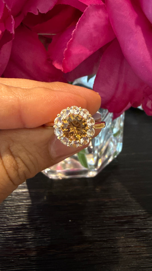 Anillo con Piedra de Citrina Natural Talla 7