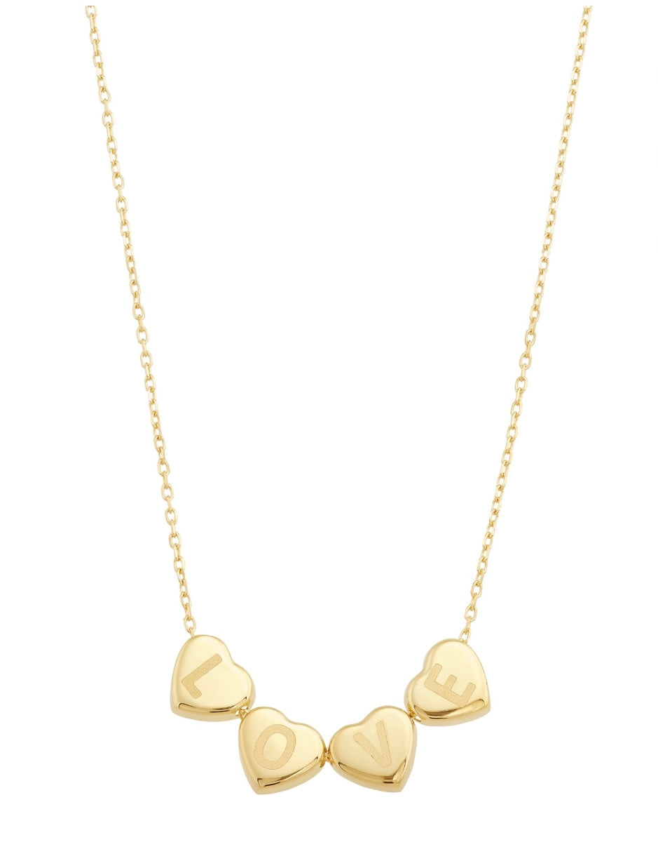 Cadena de oro 10k con dijes de Corazones Mom y Love