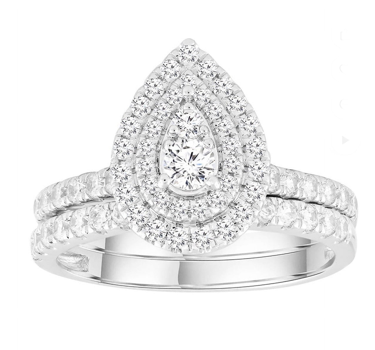 Juego de anillos de matrimonio en oro blanco de 10k y diamantes naturales TALLA 7