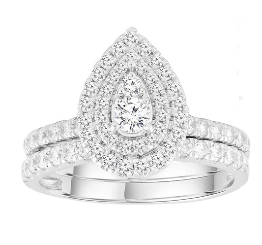 Juego de anillos de matrimonio en oro blanco de 10k y diamantes naturales TALLA 7