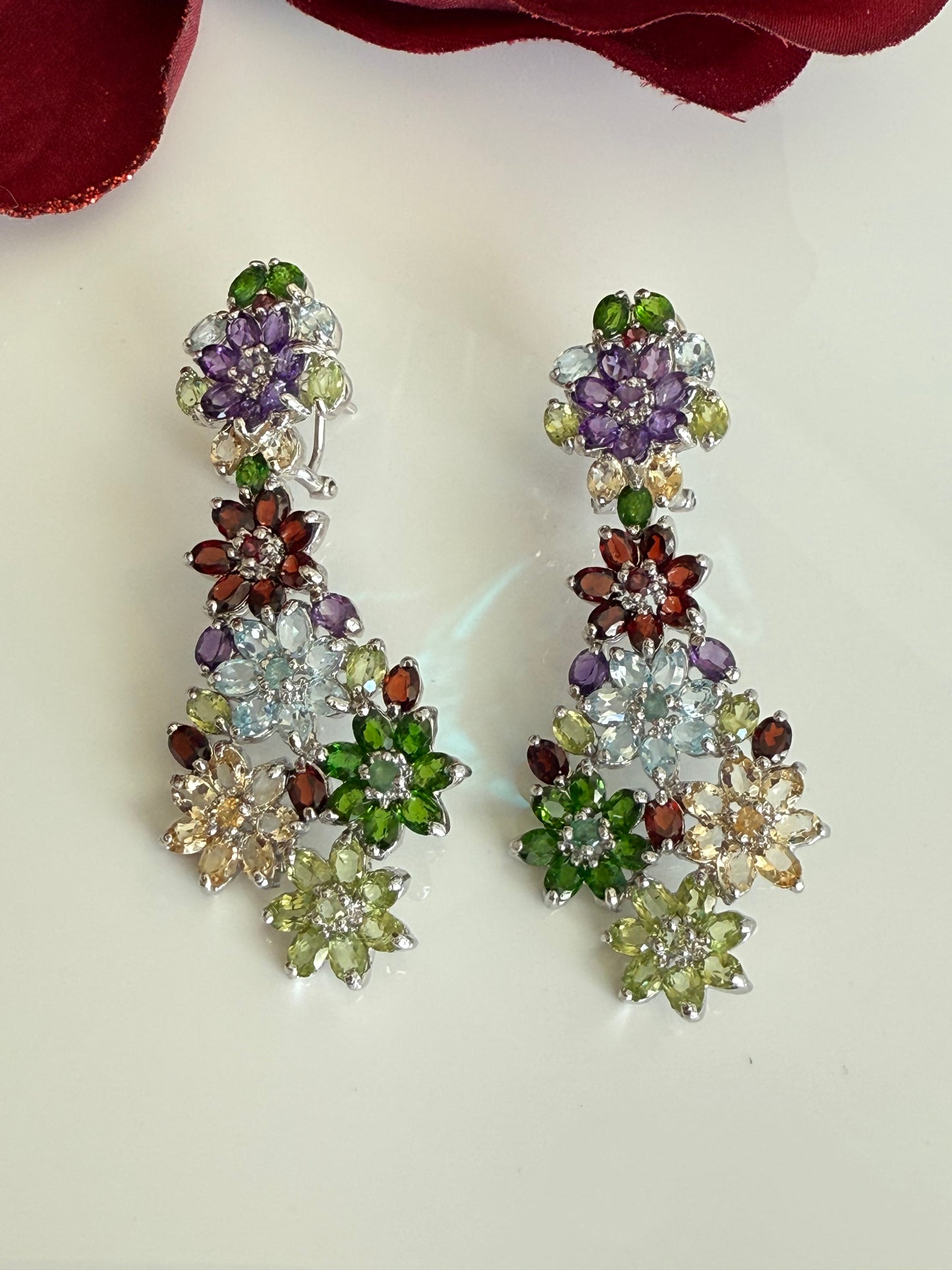 Aretes Largos en plata925 y piedras naturales: Garnet, Topacios, Peridot, Citrinas, Amatistas