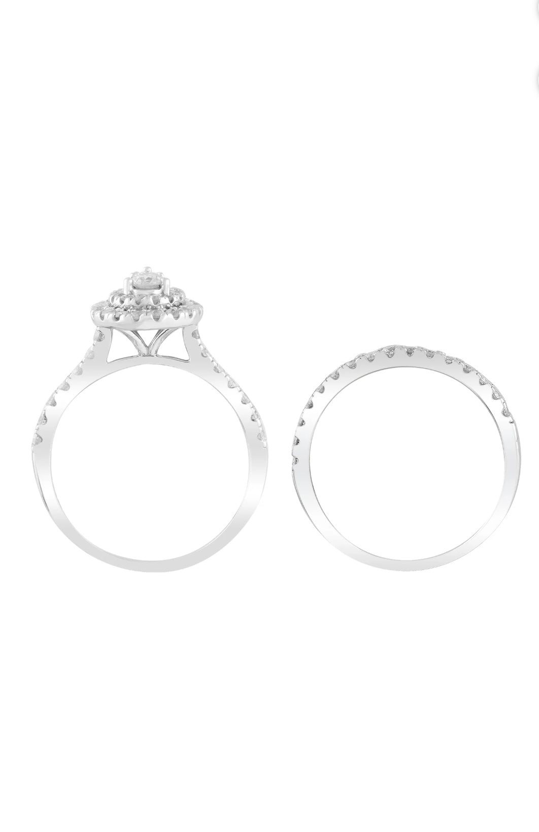 Juego de anillos de matrimonio en oro blanco de 10k y diamantes naturales TALLA 7
