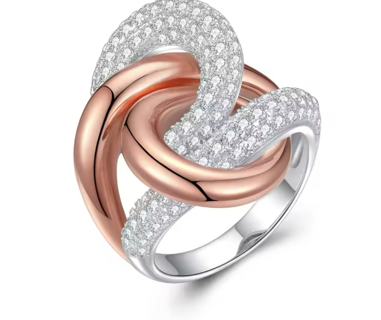 Sally Anillo en Doble Tono, Plata925 con Baño de Oro Rosado y Zircones Micropave.