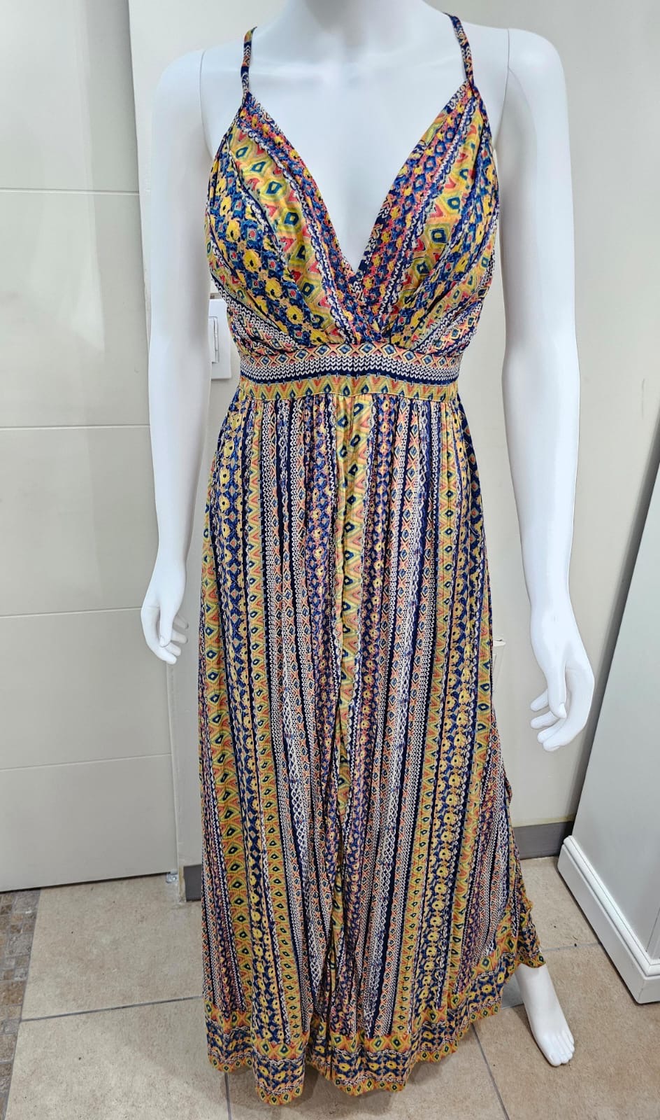 Angie Vestido Maxi Estampado V Neck