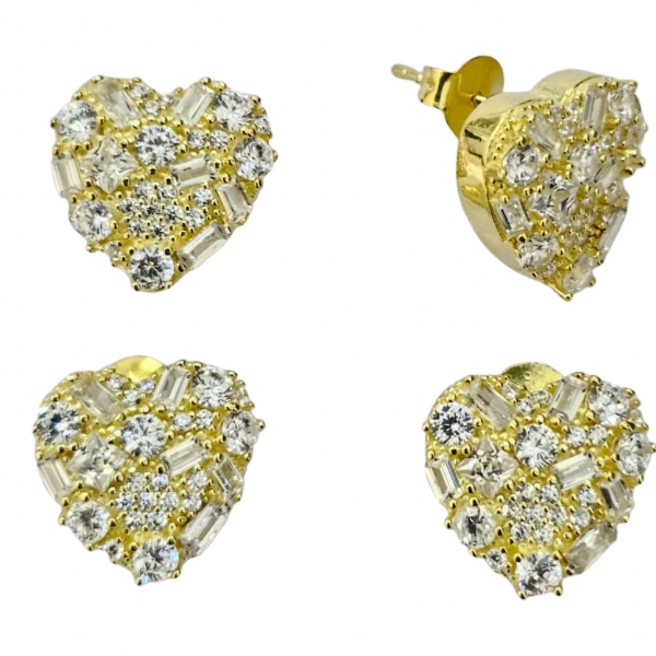 Sweet Heart Aritos en forma de corazón, Plata925 con Baño de Oro y Zircones Baguette