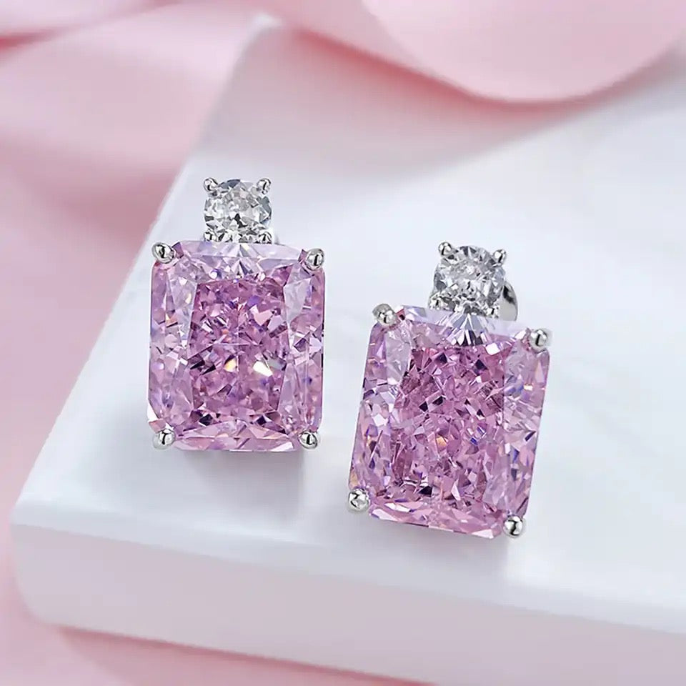 Aritos Rectangulares Crystal Rosada