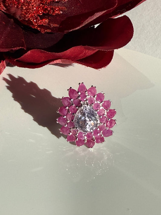 Anillo talla 9 en plata925 con rubíes y amatista natural