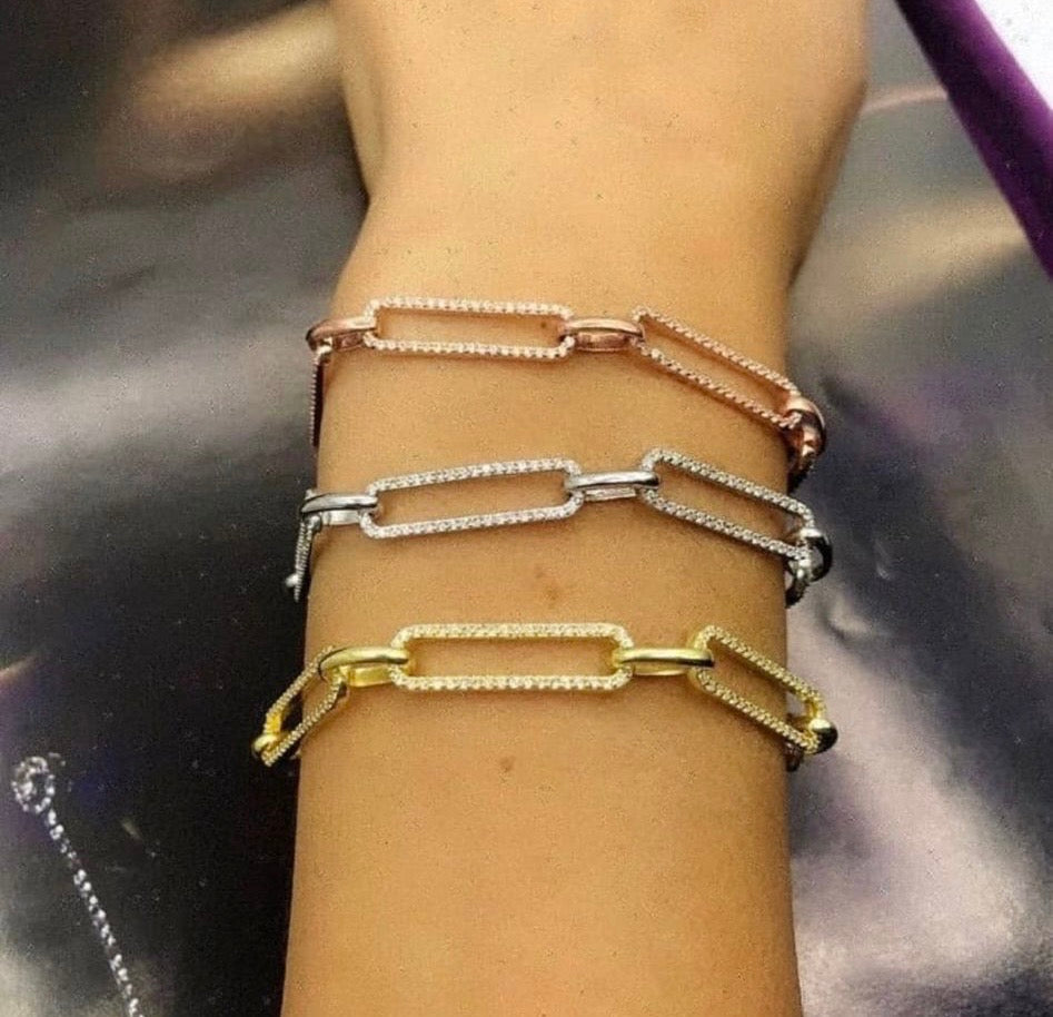 Shayla Pulsera de Eslabones con Zircones, Plata 925