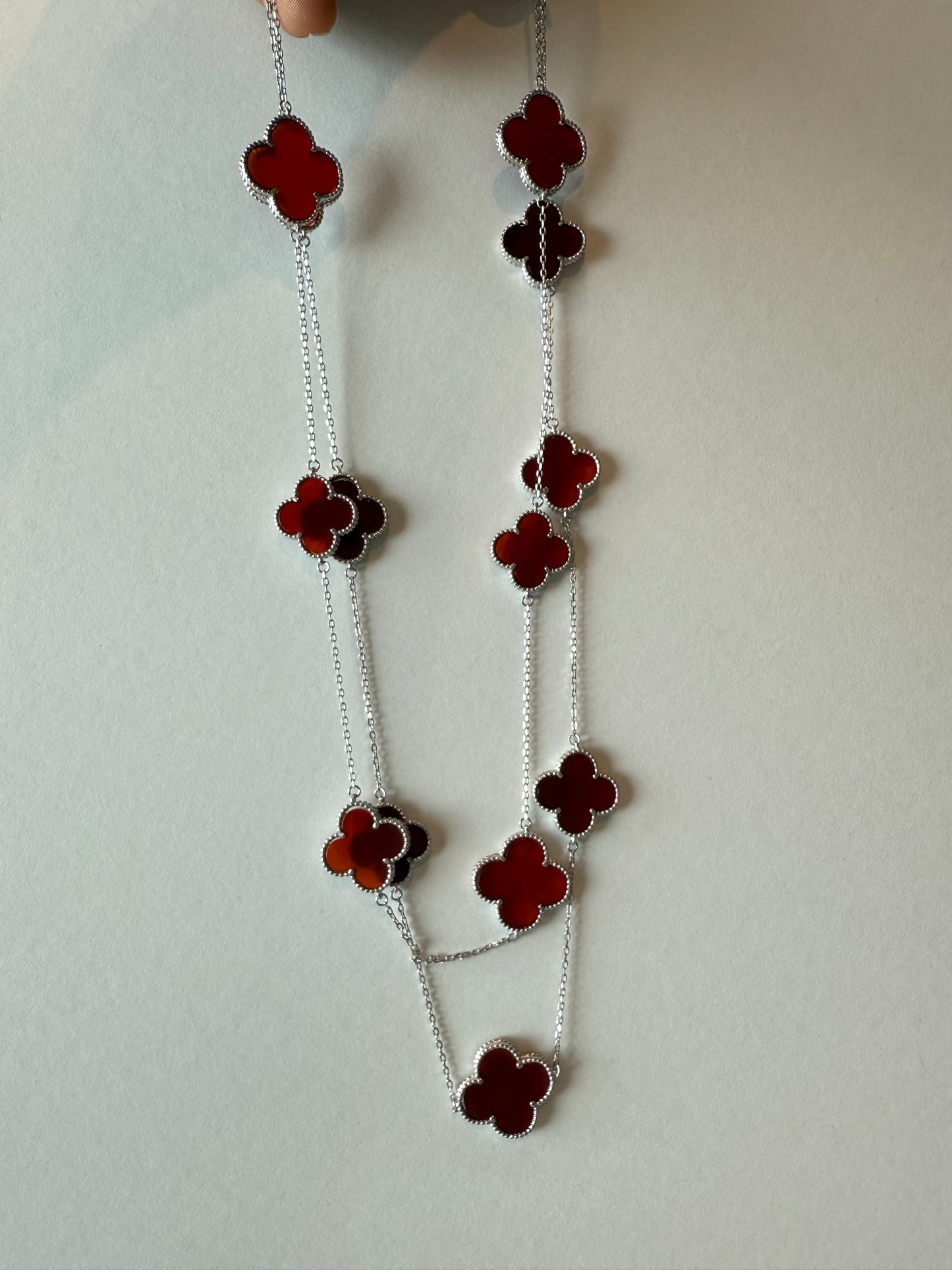 Collar largo trébol, plata925 y madre perla