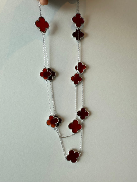 Collar largo trébol, plata925 y madre perla