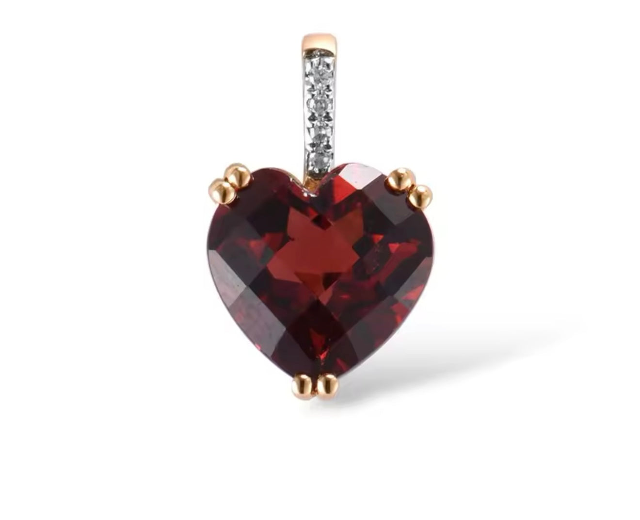 Dije de Corazón en Oro de 14k, Granate y Diamantitos Naturales