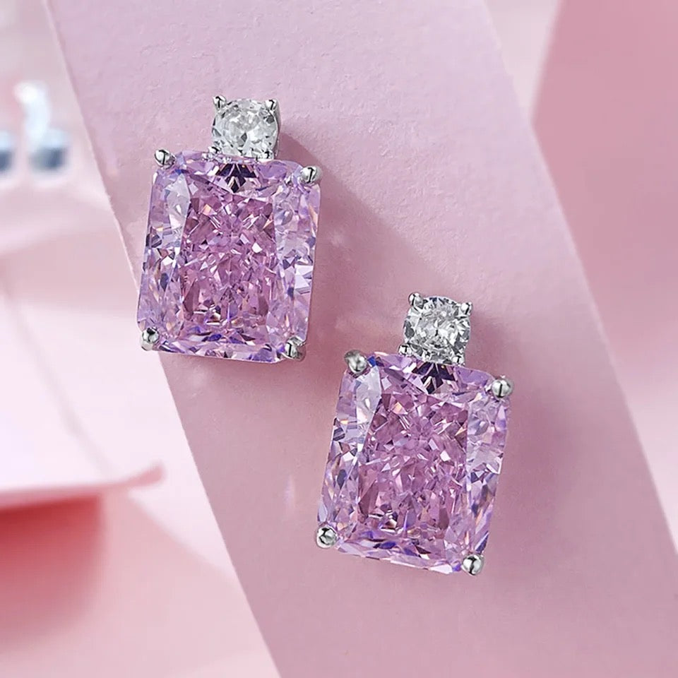 Aritos Rectangulares Crystal Rosada