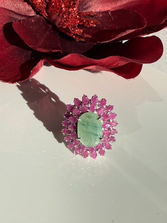 Anillo talla 7 y 7.5 en plata925 con rubíes y esmeralda