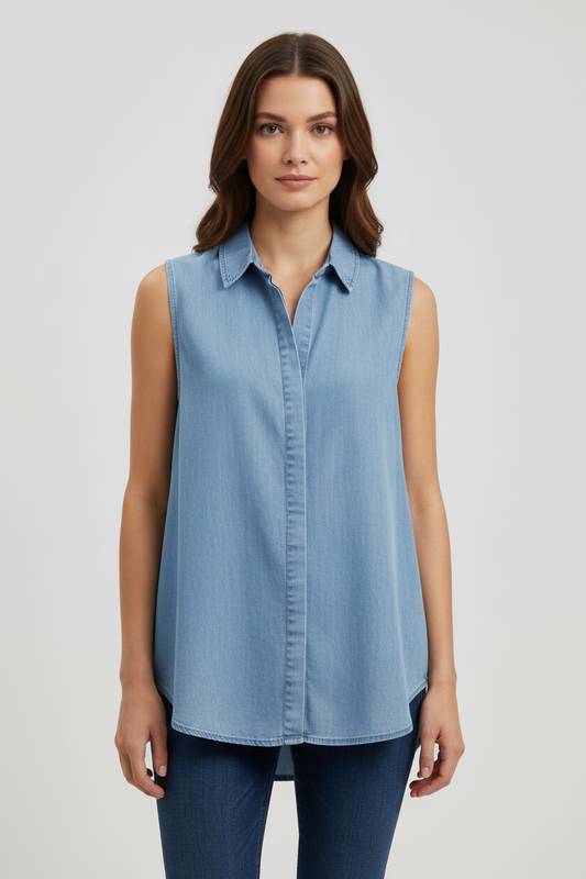 Velvet Heart Blusa de Mezclilla Liviana de Botones Manga Corta, Talla L