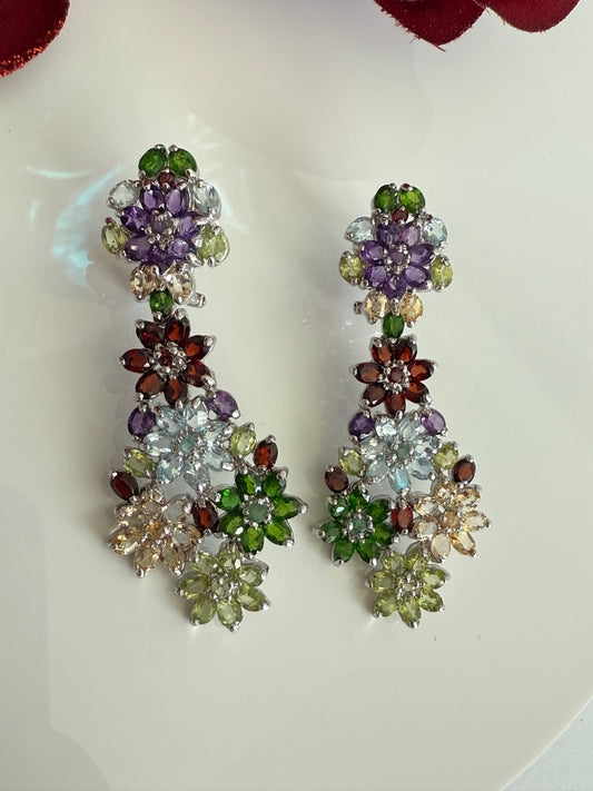 Aretes Largos en plata925 y piedras naturales: Garnet, Topacios, Peridot, Citrinas, Amatistas