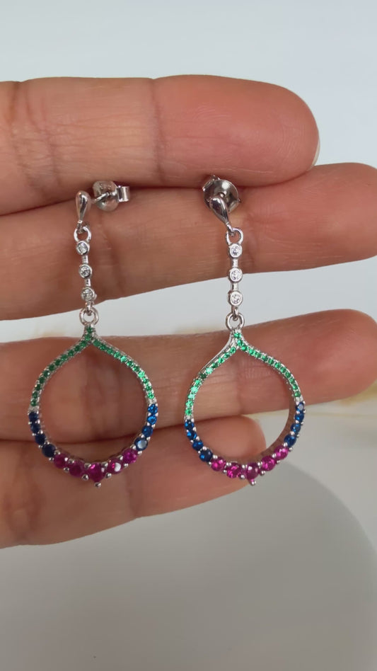 Aritos largos Zircones multicolor, plata925