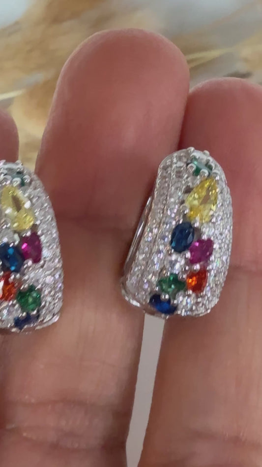 Argollas pequeñas con Zircones multicolores, plata925